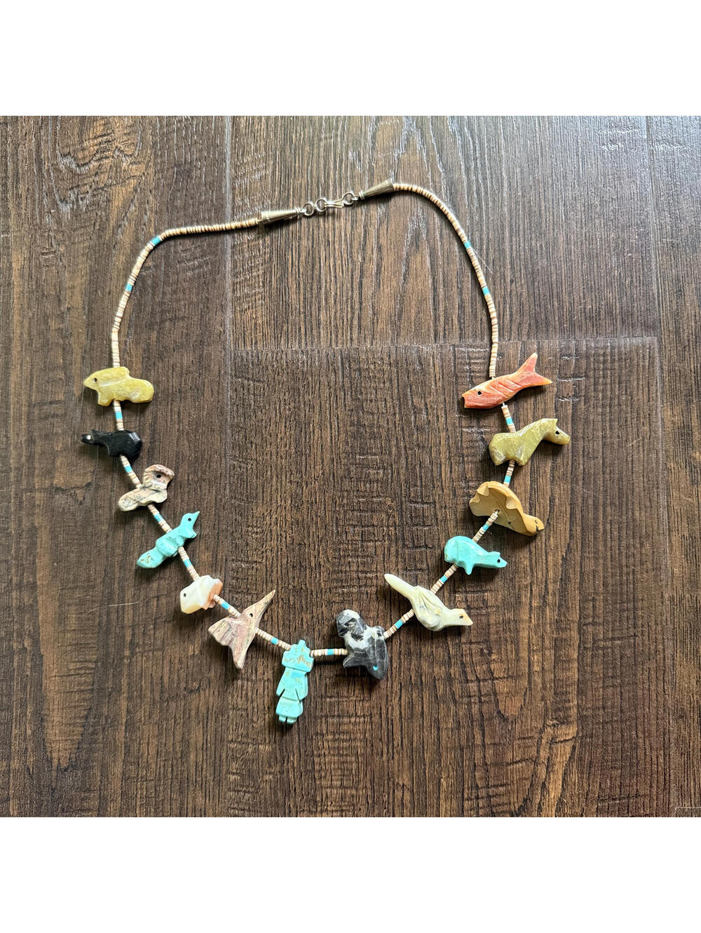 Beautiful Hand Carved Native American Semi Precious Multi Stone Animal Necklace